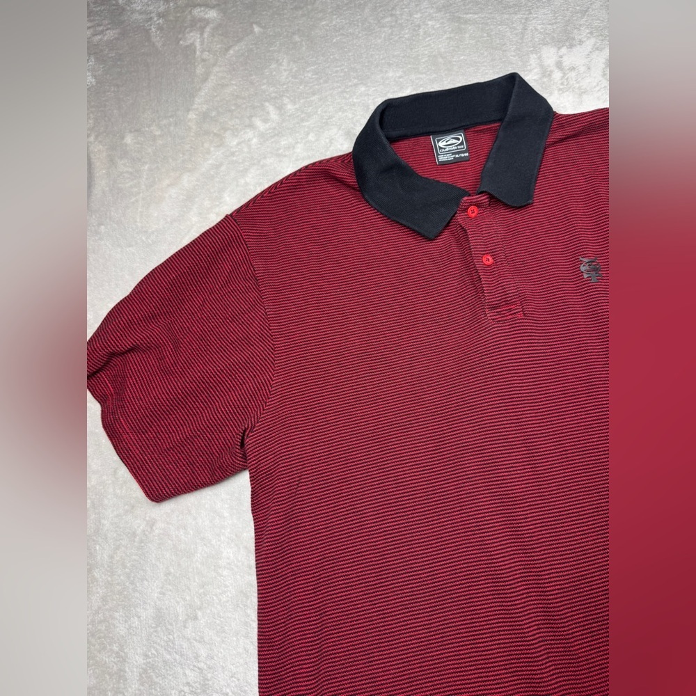 Quicksilver Men’s Mercury Red Black Striped Surf Beach Polo Shirt Size XL - Picture 2 of 15